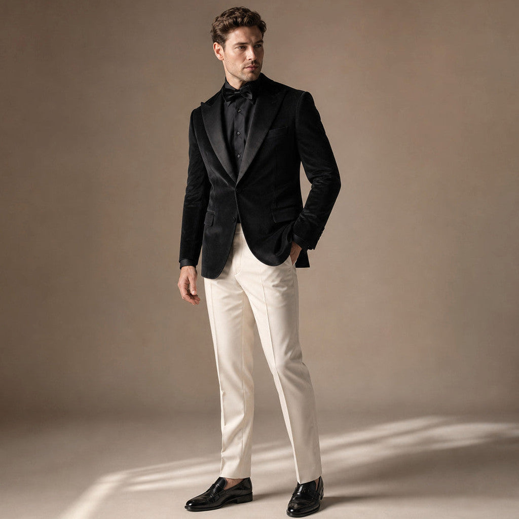 Chelsworth | Velvet Blazer Single Breasted Black – Full Look