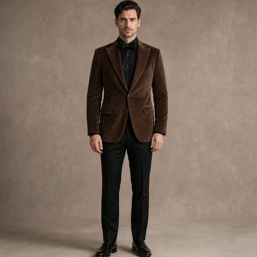 Chelsworth | Velvet Blazer Single Breasted Brown – Product Photo
