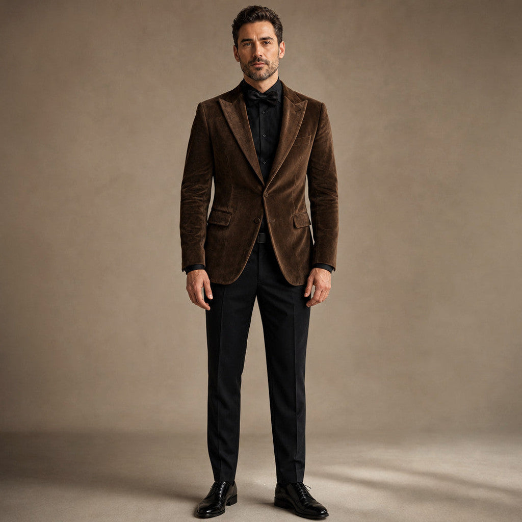 Chelsworth | Velvet Blazer Single Breasted in Brown – Premium Editorial