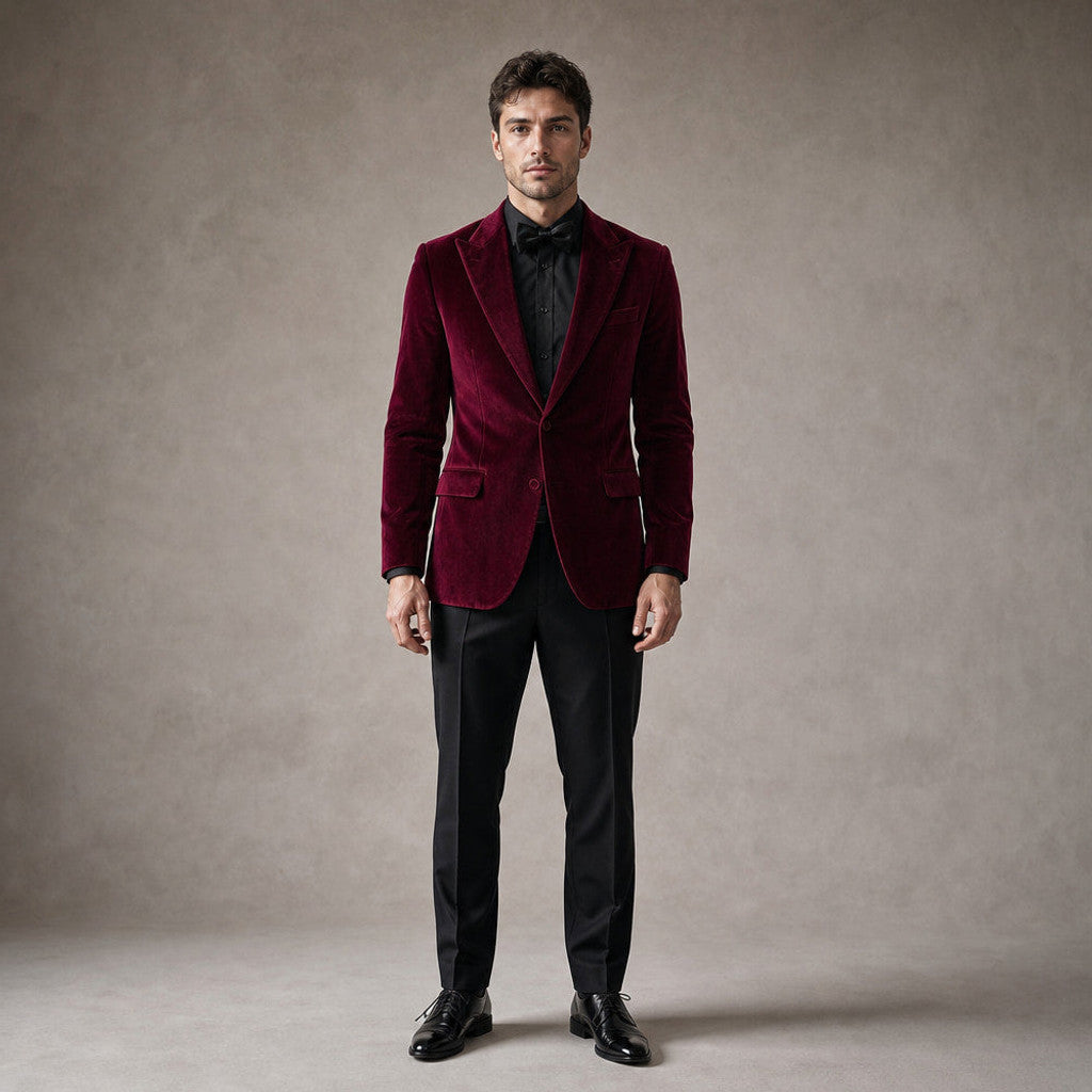 Chelsworth | Velvet Blazer Single Breasted Burgundy – Product Photo
