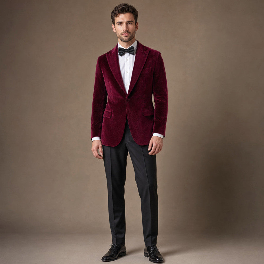 Chelsworth | Velvet Blazer Single Breasted in Burgundy – Premium Editorial