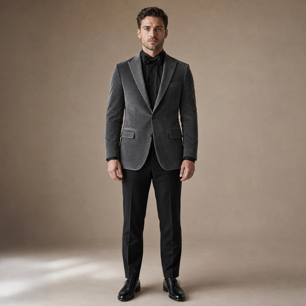 Chelsworth | Velvet Blazer Single Breasted in Grey – Premium Editorial