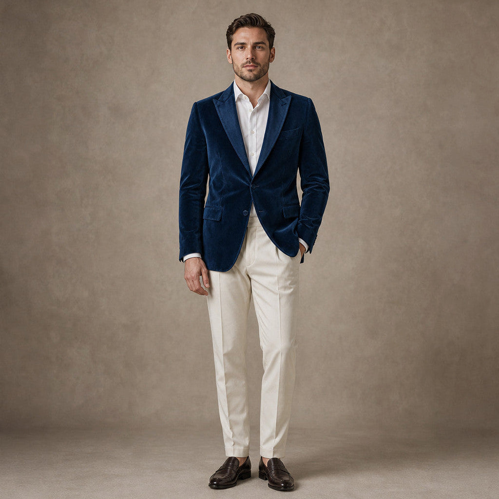 Chelsworth | Velvet Blazer Single Breasted Navy – Product Photo
