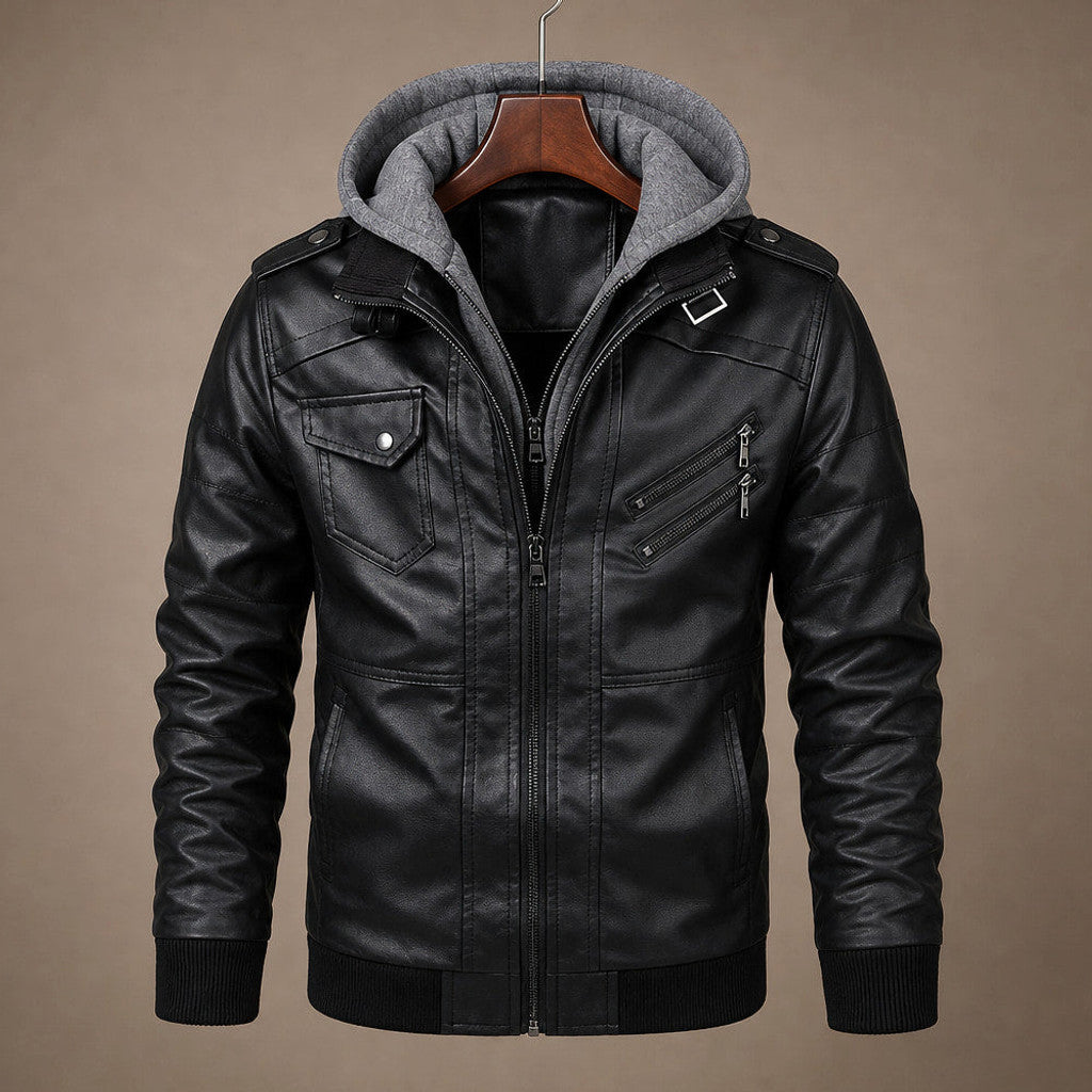 Chelven | Wax Jacket Hooded Zip Front Black – Product Photo