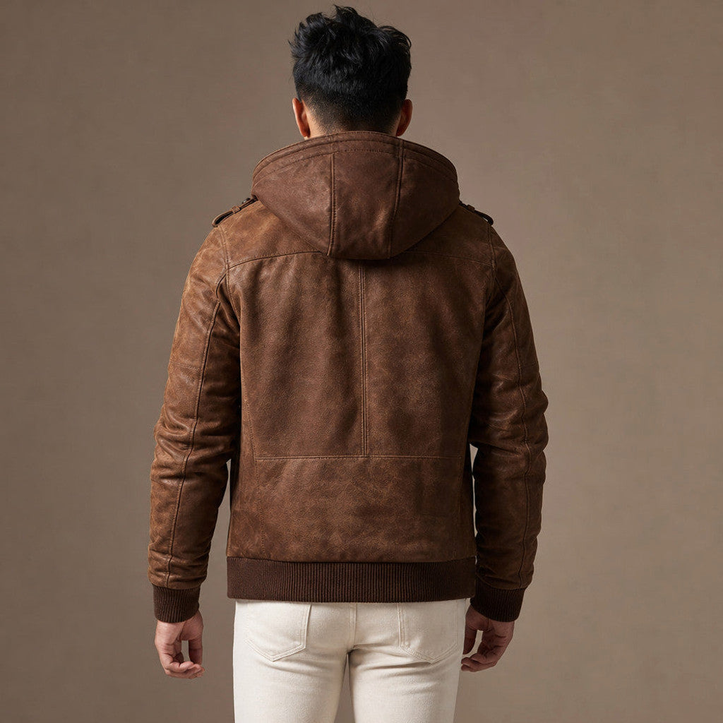 Chelven | Wax Jacket Hooded Zip Front Brown – Full Look