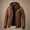 Chelven | Wax Jacket Hooded Zip Front Brown – Product Photo
