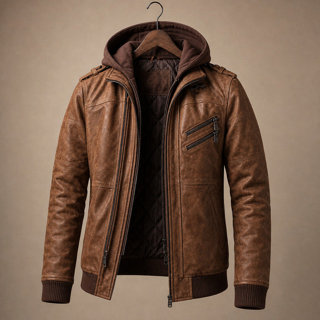 Chelven | Wax Jacket Hooded Zip Front Brown – Product Photo