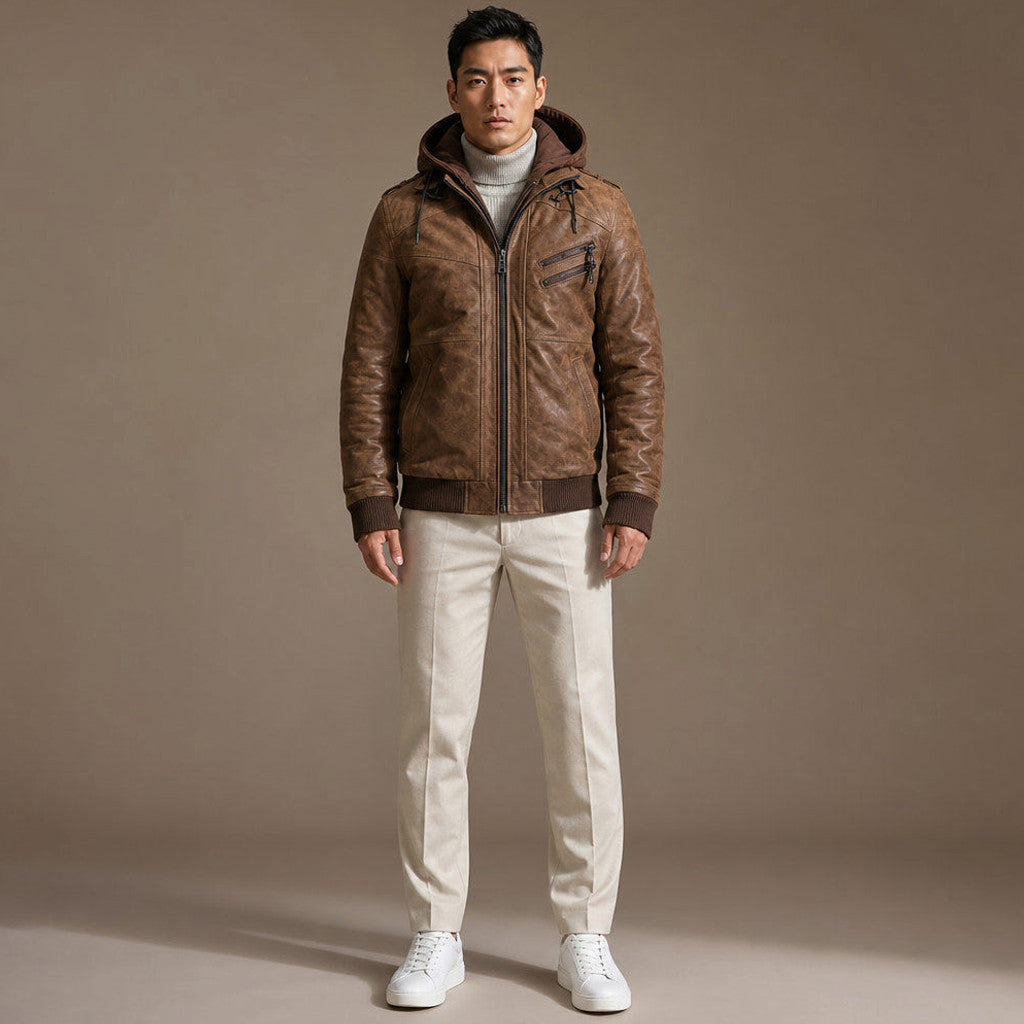 Chelven | Wax Jacket Hooded Zip Front in Brown – Premium Editorial