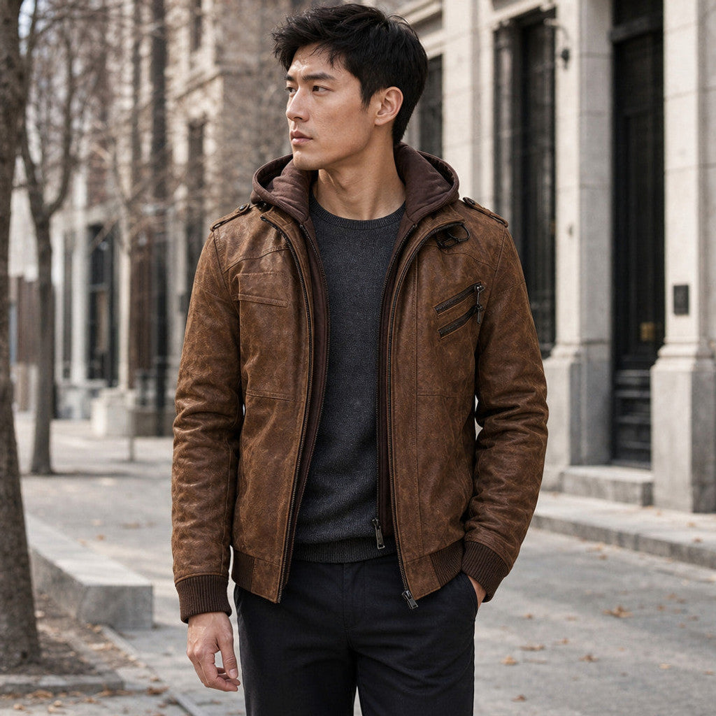 Chelven | Wax Jacket Hooded Zip Front Brown – Styled Editorial Shot