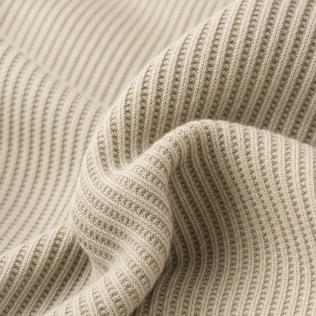 Chendox | Henley T Shirt Waffle Knit Long Sleeve Khaki – Fabric and Detail Close-Up