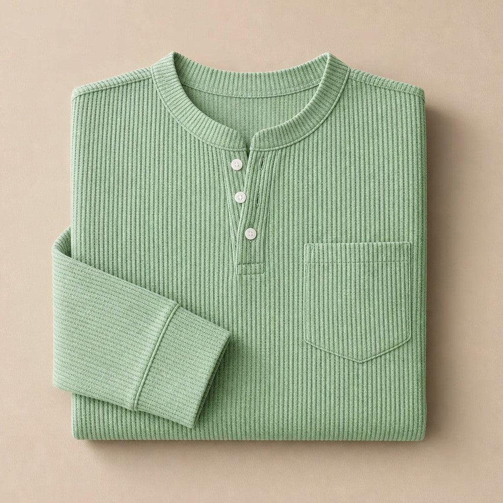 Chendox | Henley T Shirt Waffle Knit Long Sleeve Light Green – Product Photo