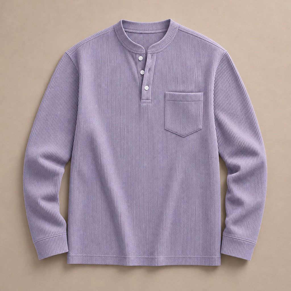 Chendox | Henley T Shirt Waffle Knit Long Sleeve Violet – Product Photo