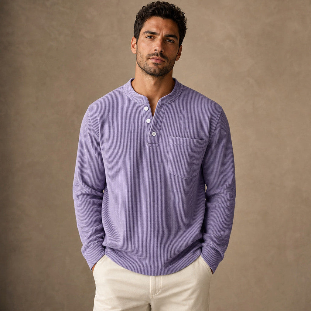 Chendox | Henley T Shirt Waffle Knit Long Sleeve in Violet – Premium Editorial