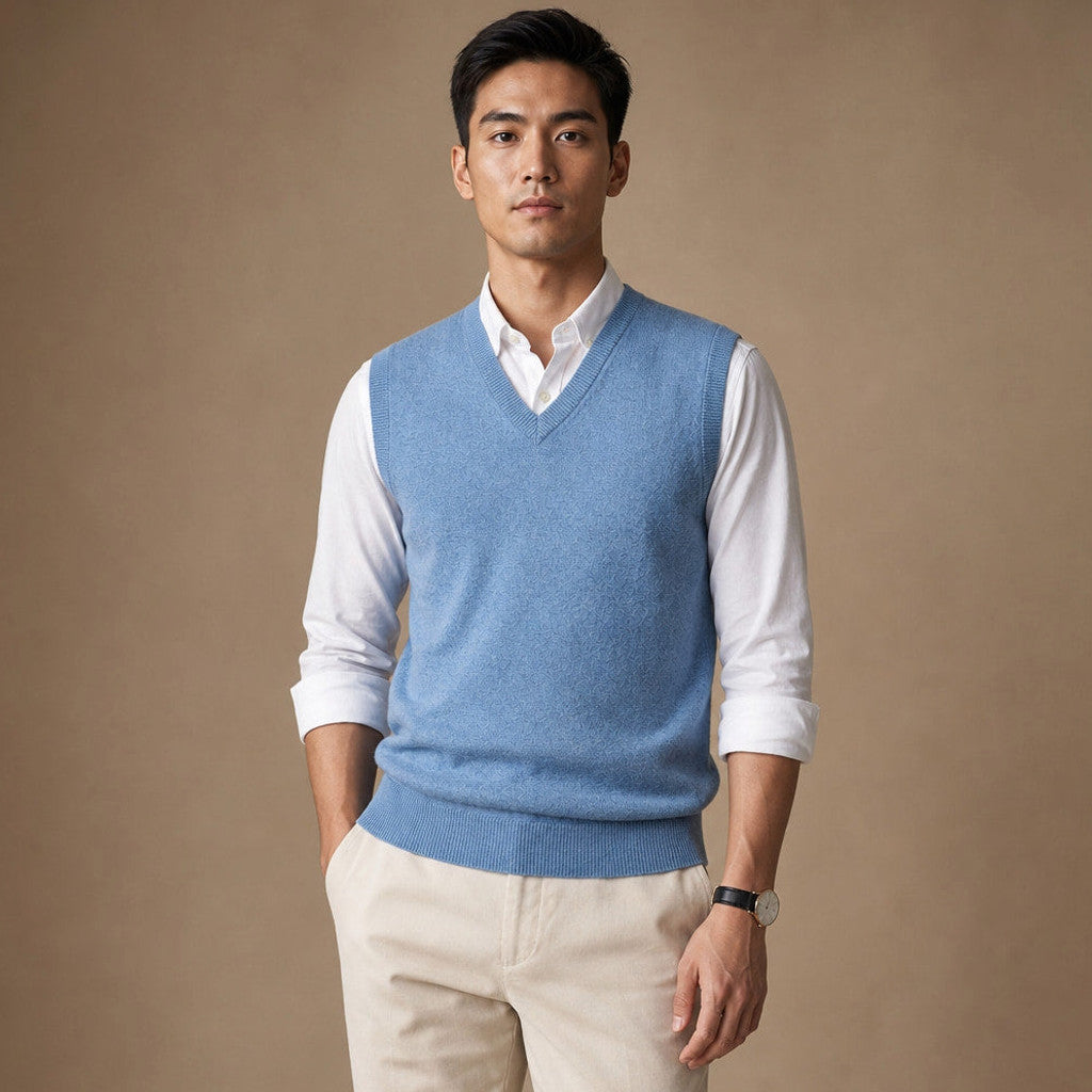 Chenton | Knitted Waistcoat V-Neck Blue – Product Photo