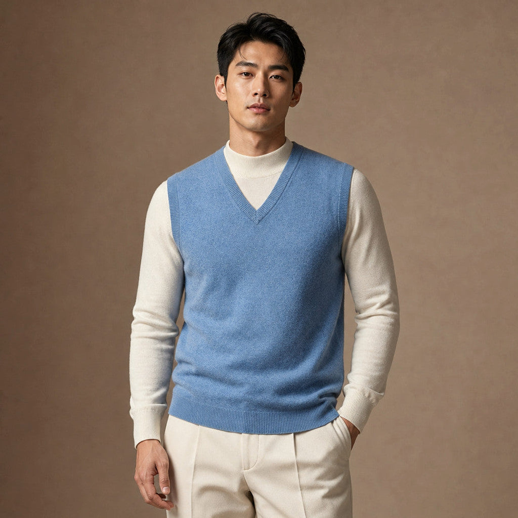 Chenton | Knitted Waistcoat V-Neck in Blue – Premium Editorial