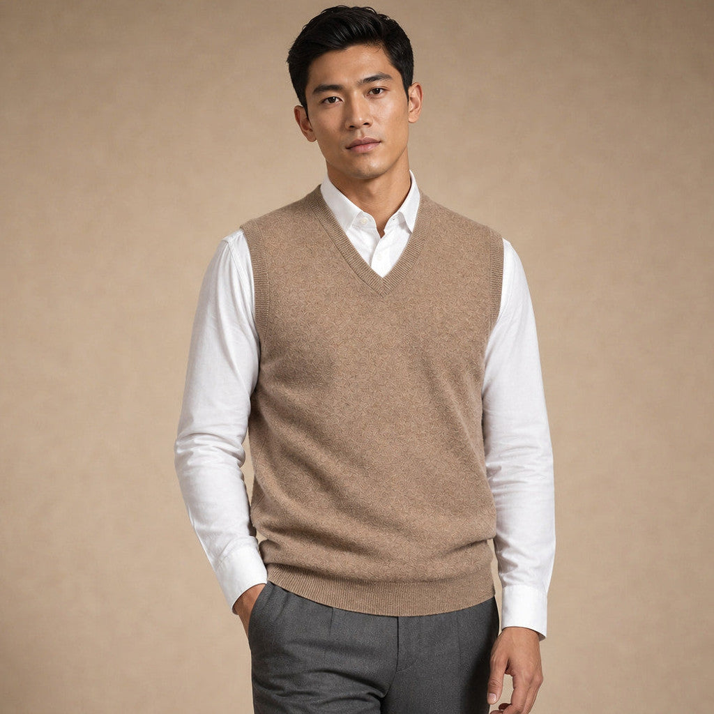 Chenton | Knitted Waistcoat V-Neck Camel – Product Photo