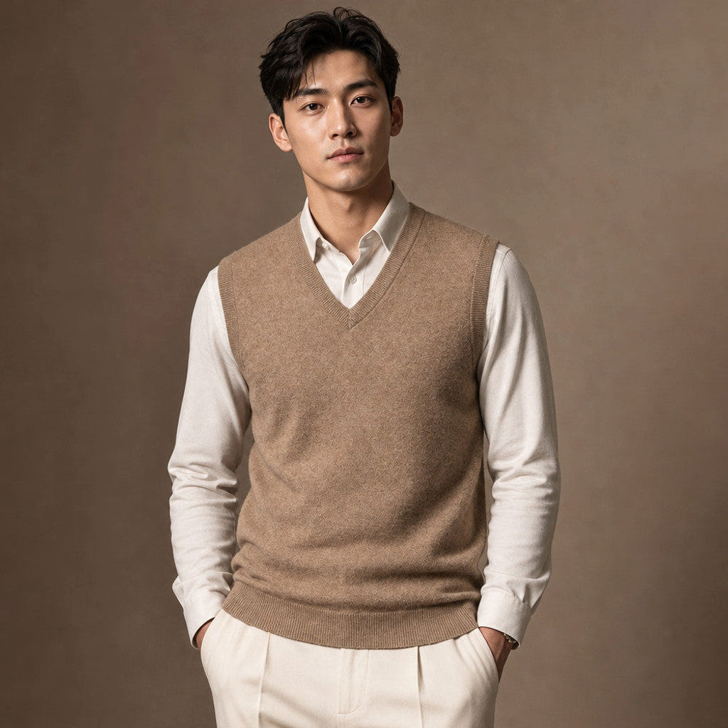 Chenton | Knitted Waistcoat V-Neck in Camel – Premium Editorial