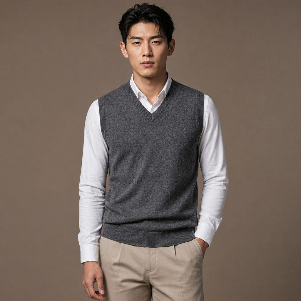Chenton | Knitted Waistcoat V-Neck Dark Grey – Product Photo