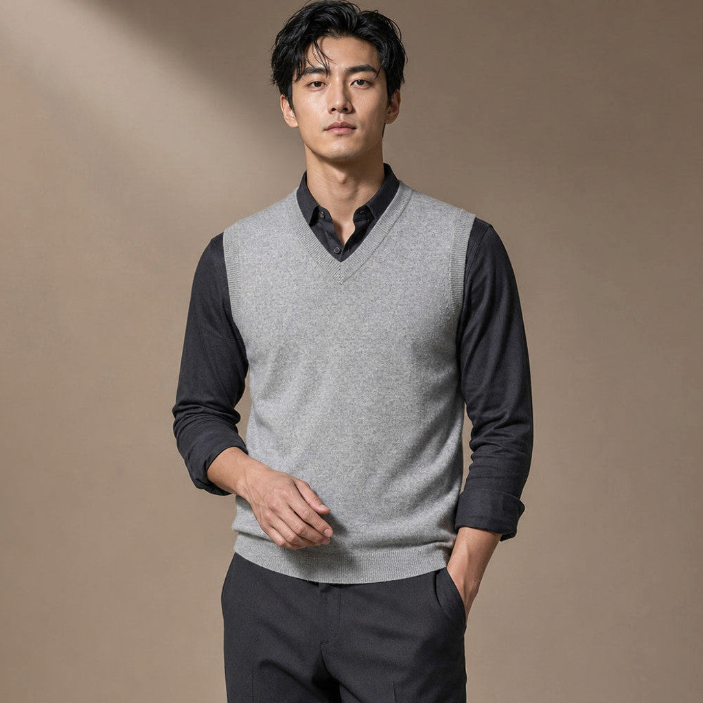 Chenton | Knitted Waistcoat V-Neck Grey – Product Photo