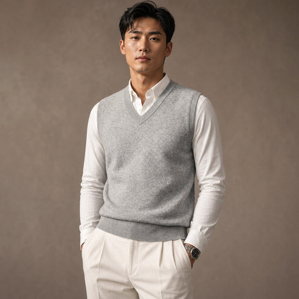 Chenton | Knitted Waistcoat V-Neck in Grey – Premium Editorial