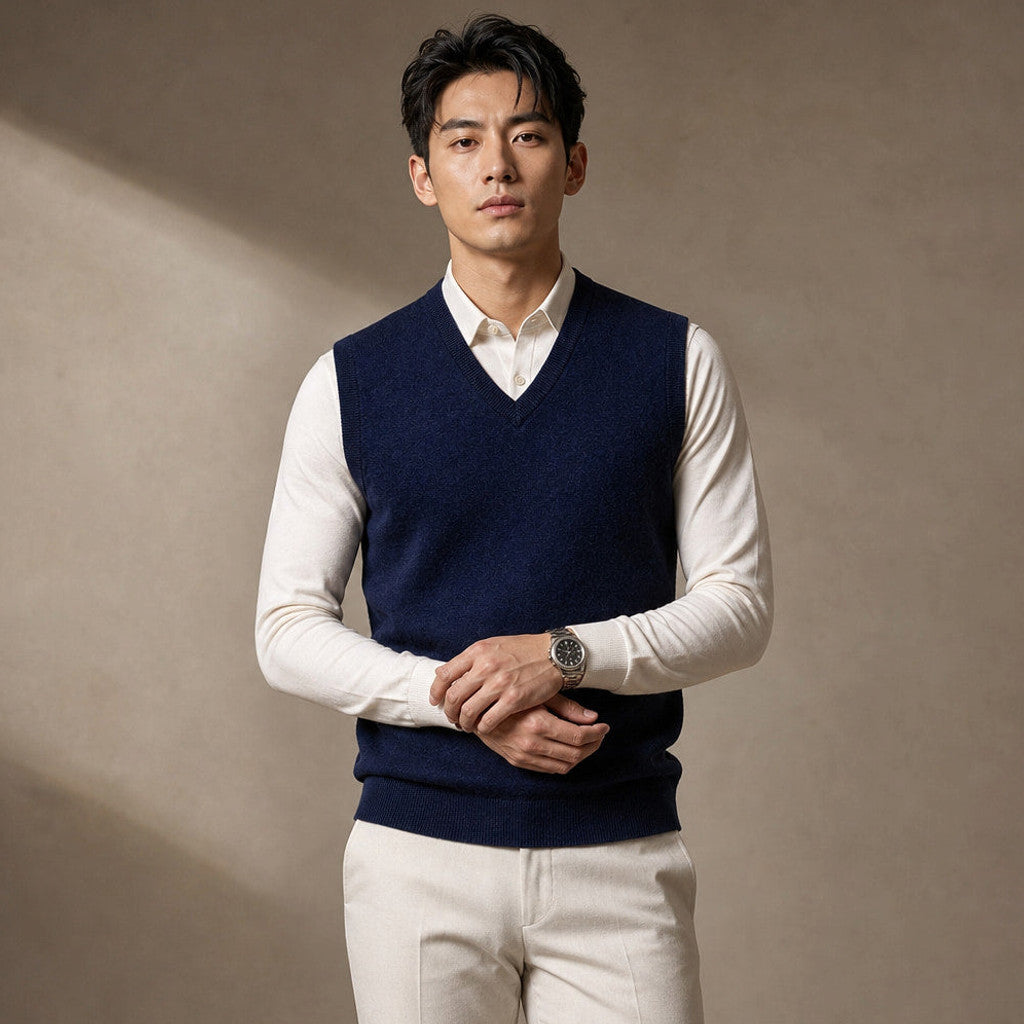 Chenton | Knitted Waistcoat V-Neck Navy Blue – Product Photo