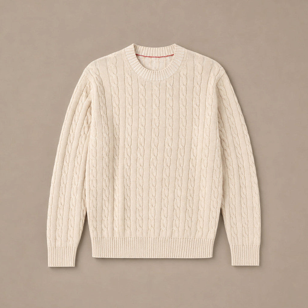 Chester | Cable Knit Jumper 450gsm Wool Blend Champagne – Product Photo