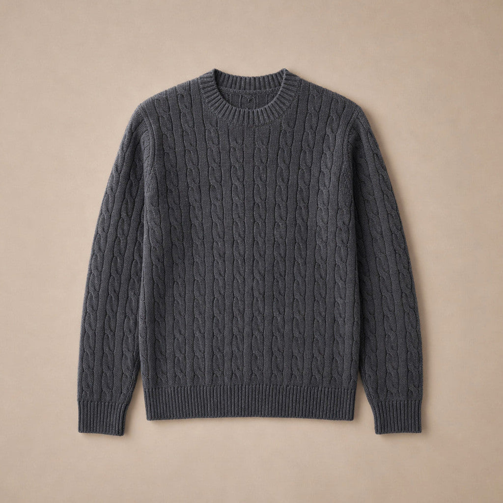 Chester | Cable Knit Jumper 450gsm Wool Blend Dark Gray – Product Photo