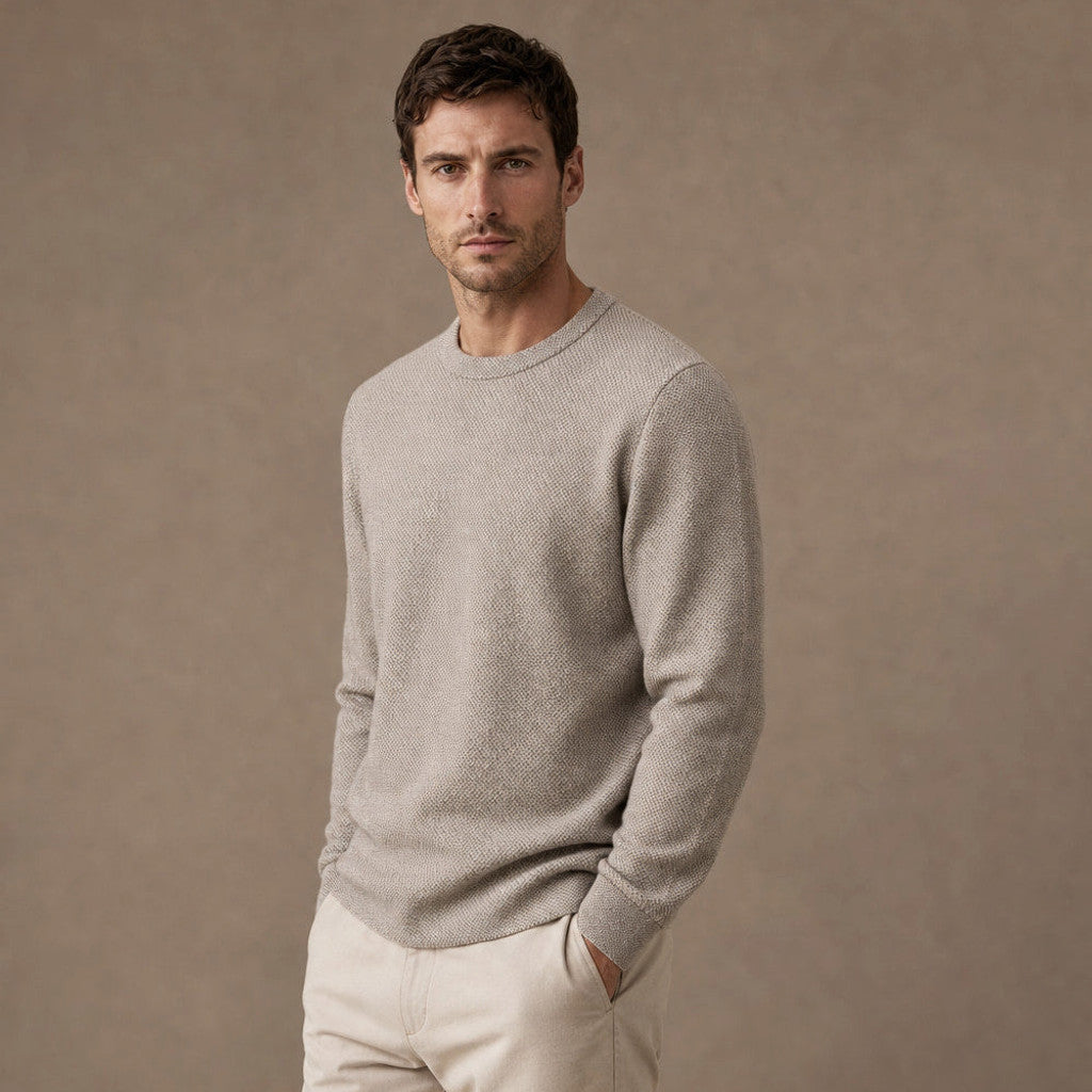 Cheswick | Wool Jumper Birdseye Knit Oat – Side Angle View