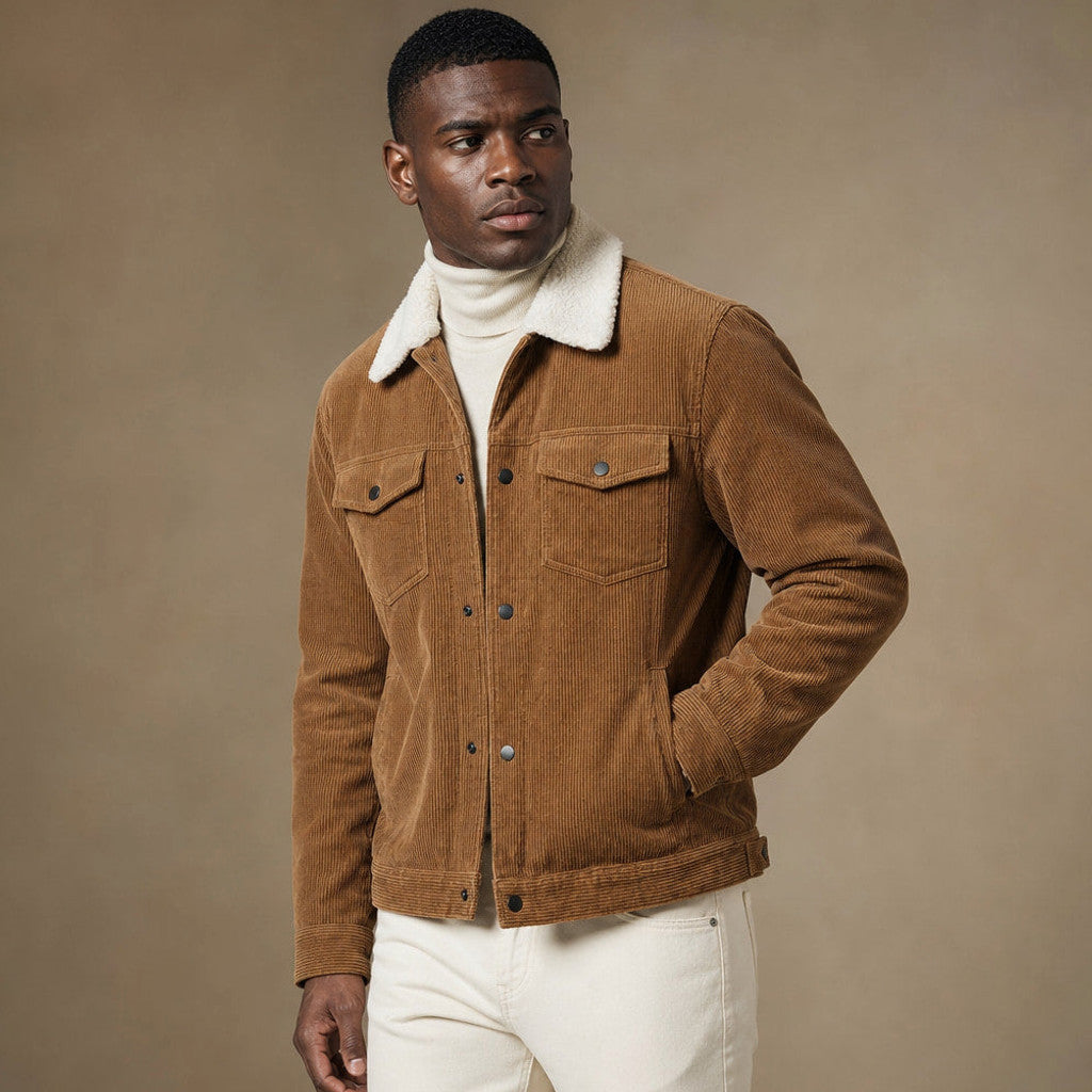 Chordex | Corduroy Jacket Regular Fit Brown – Side Angle View