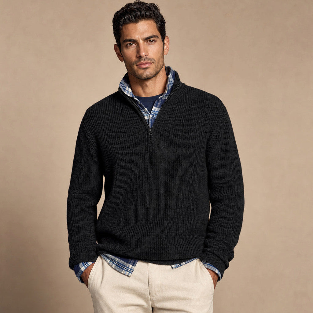 Chorton | Quarter Zip Jumper Ribbed Knit in Black – Premium Editorial