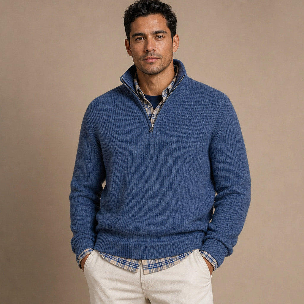 Chorton | Quarter Zip Jumper Ribbed Knit in Blue – Premium Editorial