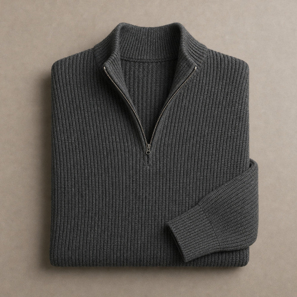 Chorton | Quarter Zip Jumper Ribbed Knit Dark Grey – Product Photo