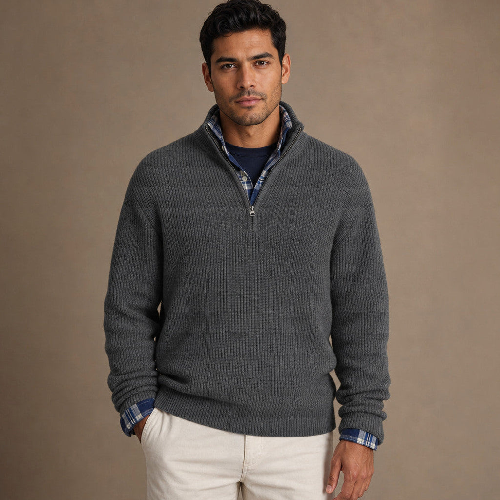 Chorton | Quarter Zip Jumper Ribbed Knit in Dark Grey – Premium Editorial