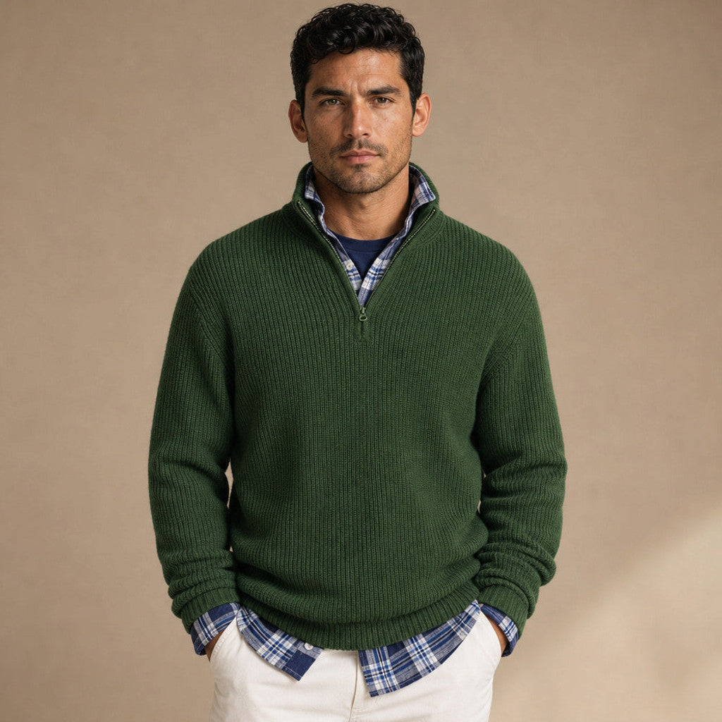 Chorton | Quarter Zip Jumper Ribbed Knit in Green – Premium Editorial
