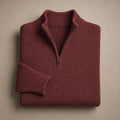 Chorton | Quarter Zip Jumper Ribbed Knit Wine Red – Product Photo