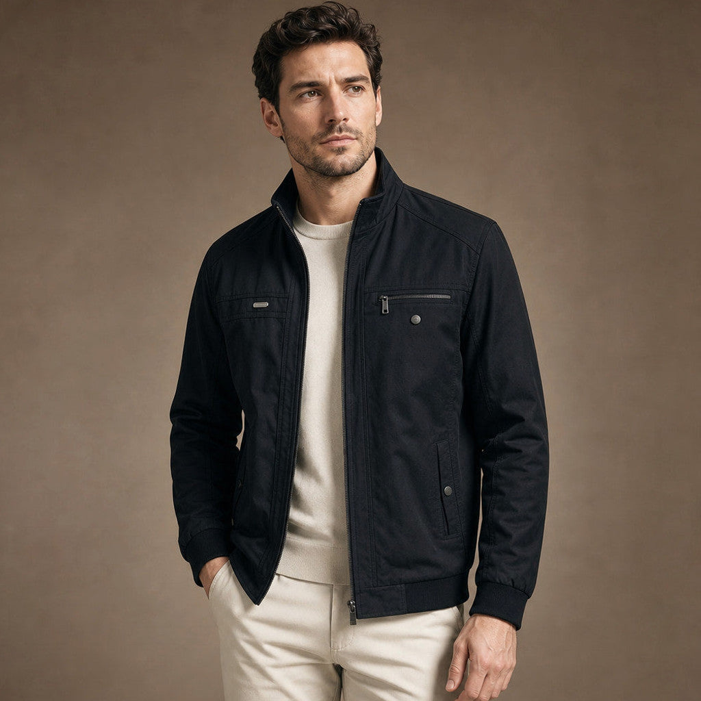 Chorven | Puffer Jacket Quilted Stand Collar Black – Side Angle View