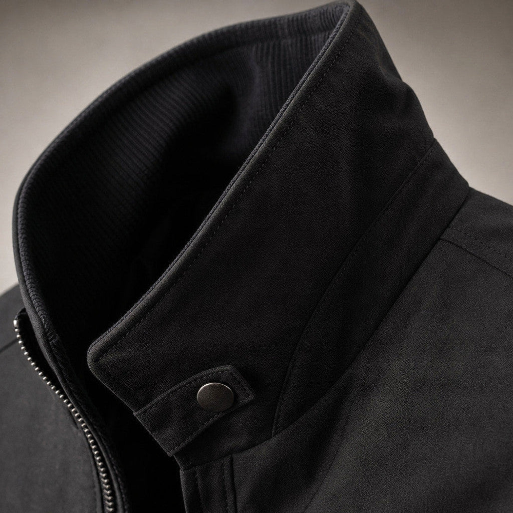 Chorven | Puffer Jacket Quilted Stand Collar Black – Fabric and Detail Close-Up
