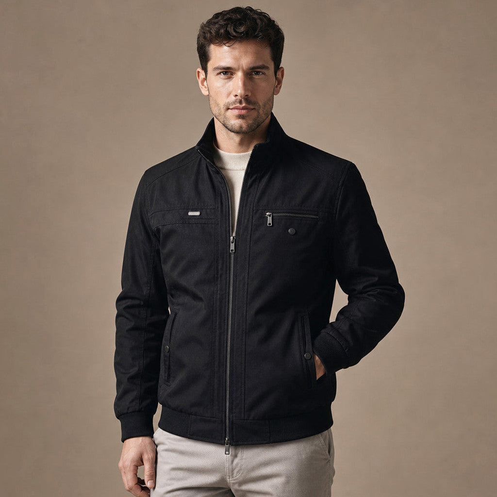 Chorven | Puffer Jacket Quilted Stand Collar in Black – Premium Editorial