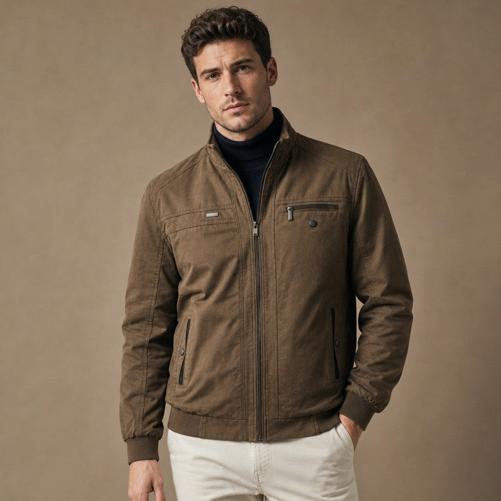 Chorven | Puffer Jacket Quilted Stand Collar Brown – Product Photo