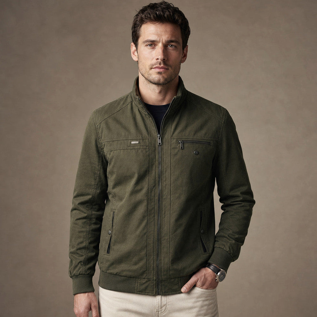 Chorven | Puffer Jacket Quilted Stand Collar in Green – Premium Editorial