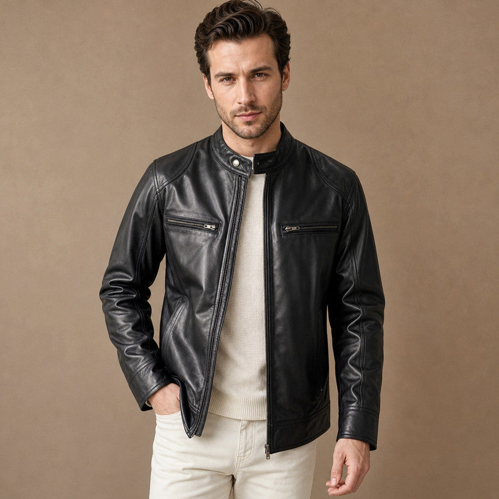 Cildox | Cafe Racer Leather Jacket Sheepskin Black – Product Photo