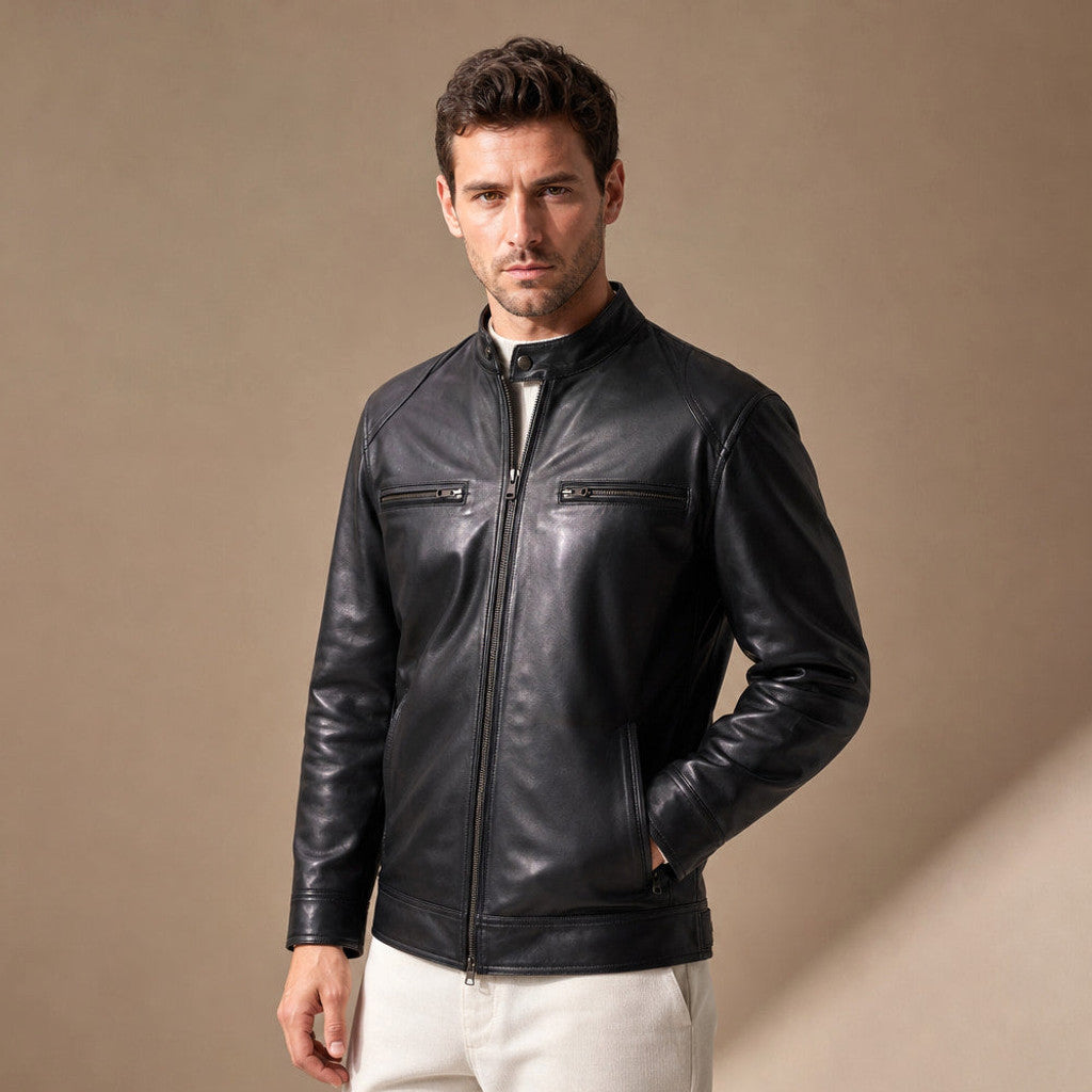 Cildox | Cafe Racer Leather Jacket Sheepskin Black – Product Photo