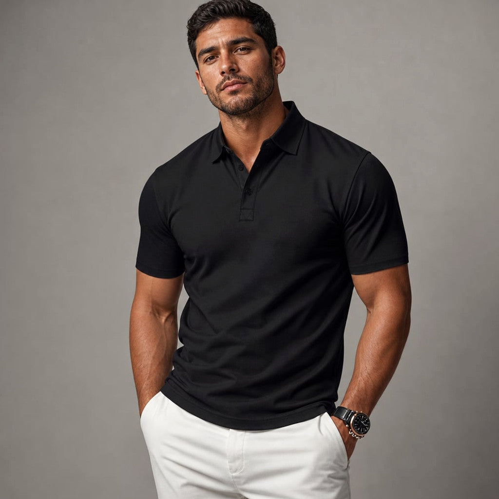 Classic Pique Polo Shirt in Black Black – Product Photo