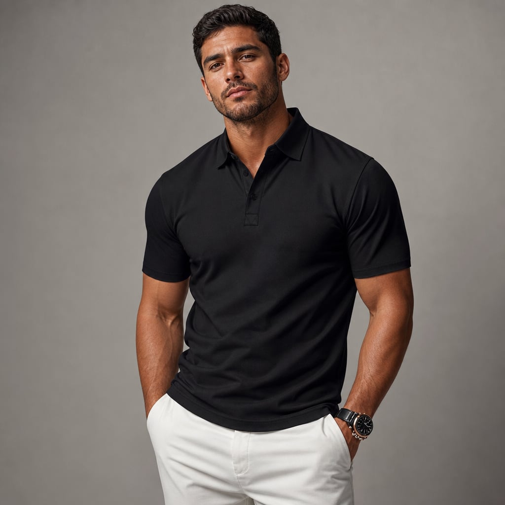 Classic Pique Polo Shirt in Black Black – Product Photo