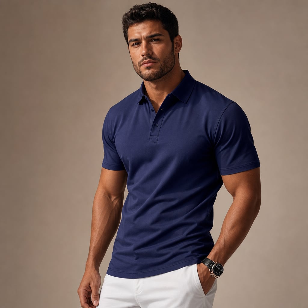 Classic Pique Polo Shirt in Black Blue – Side Angle View