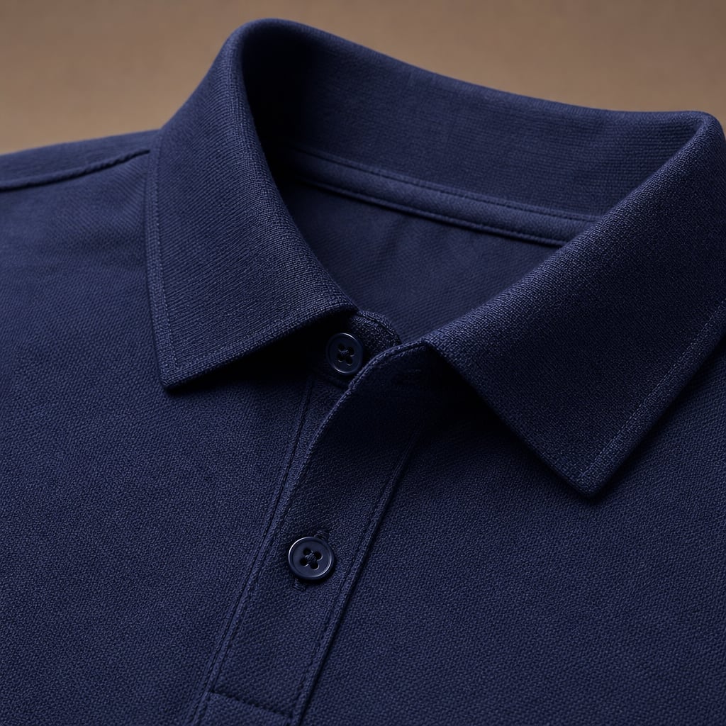 Classic Pique Polo Shirt in Black Blue – Fabric and Detail Close-Up