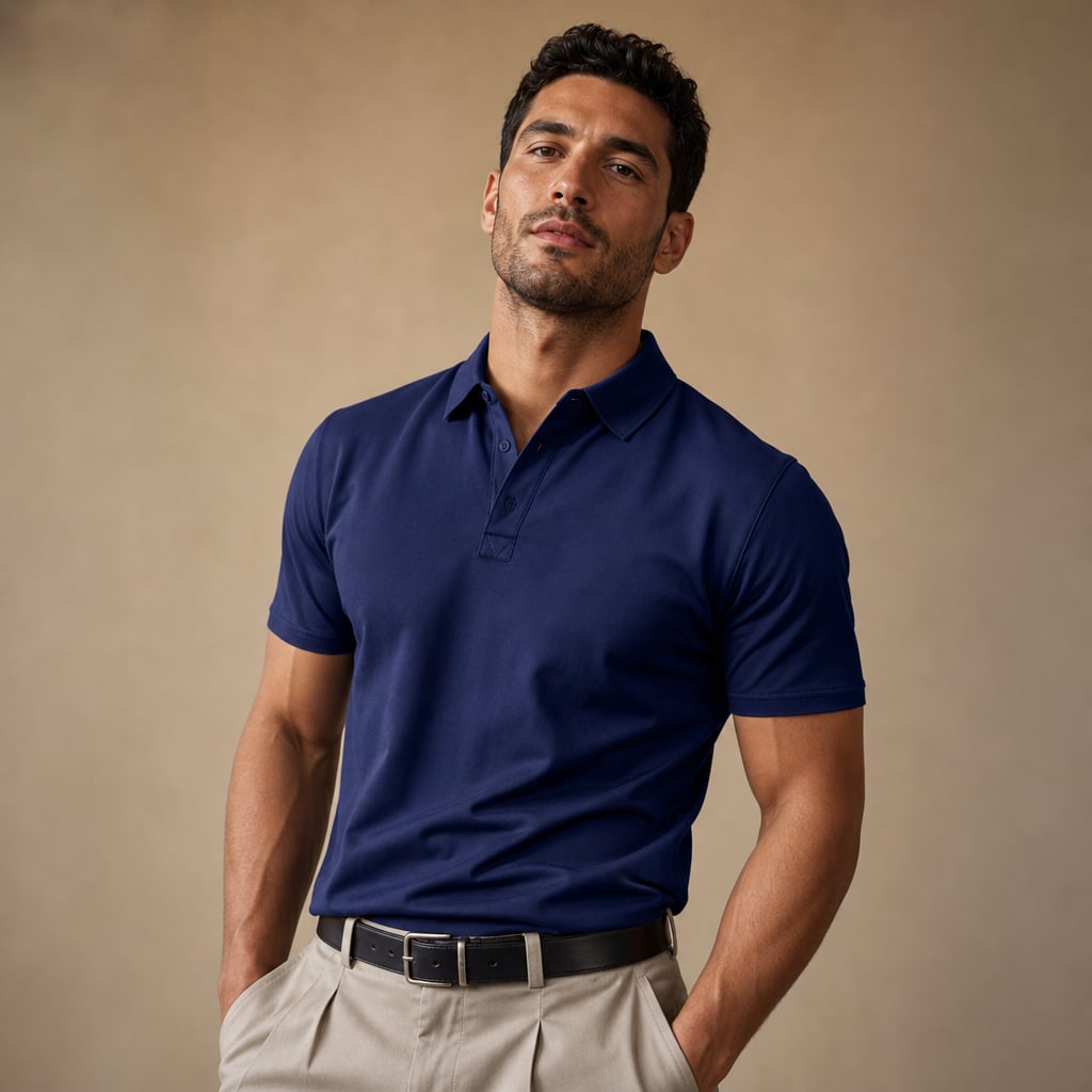 Classic Pique Polo Shirt in Black Blue – Product Photo