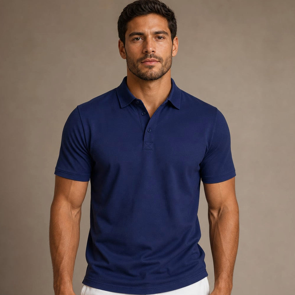 Classic Pique Polo Shirt in Black in Blue – Tomosino Premium Menswear