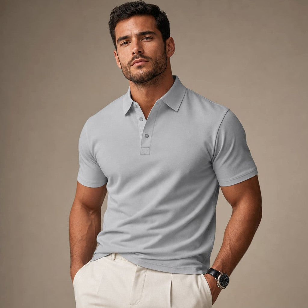 Classic Pique Polo Shirt in Black Gray – Product Photo