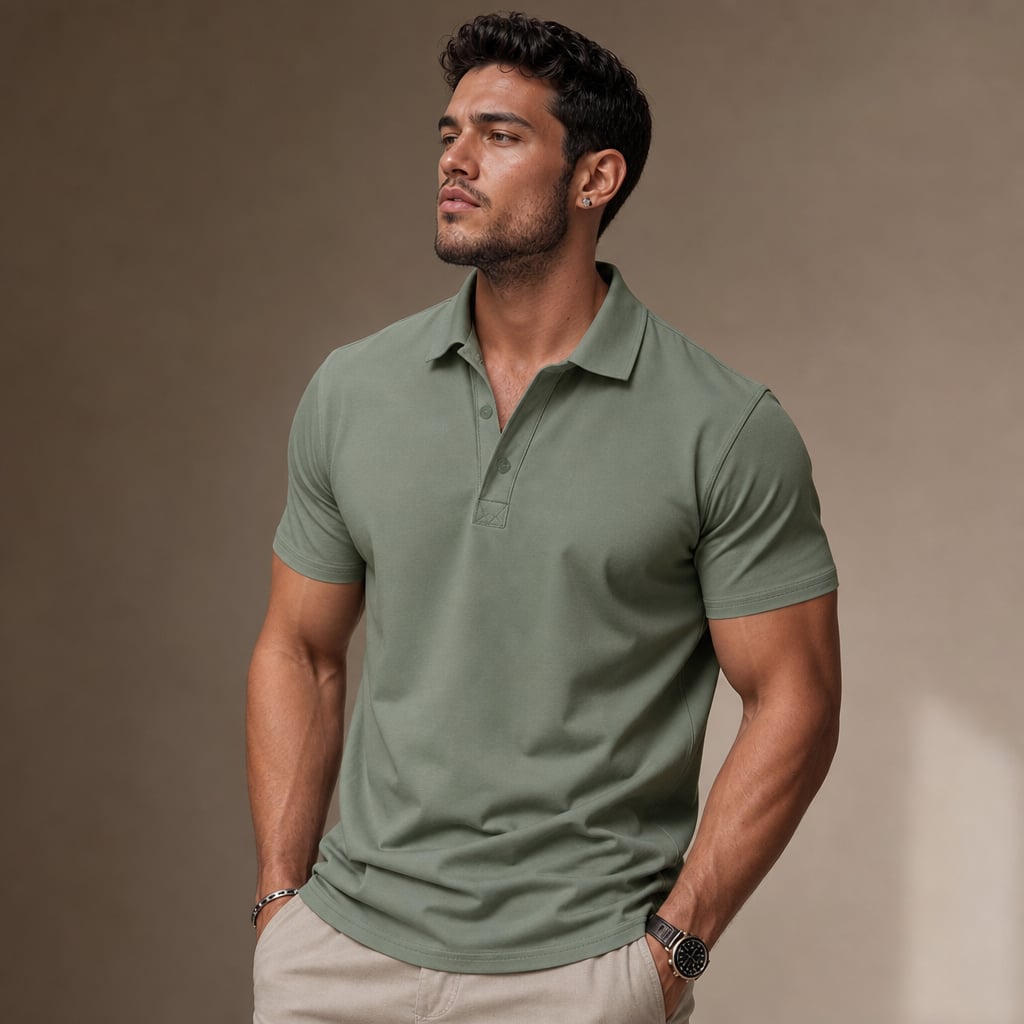 Classic Pique Polo Shirt in Black Green – Product Photo